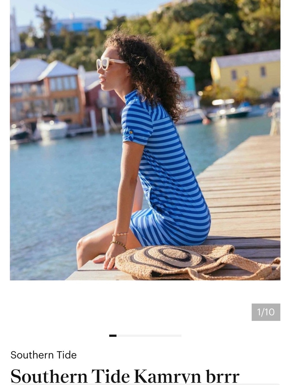 Southern Tide Blue and Navy Striped Polo Mini Dress with front pockets